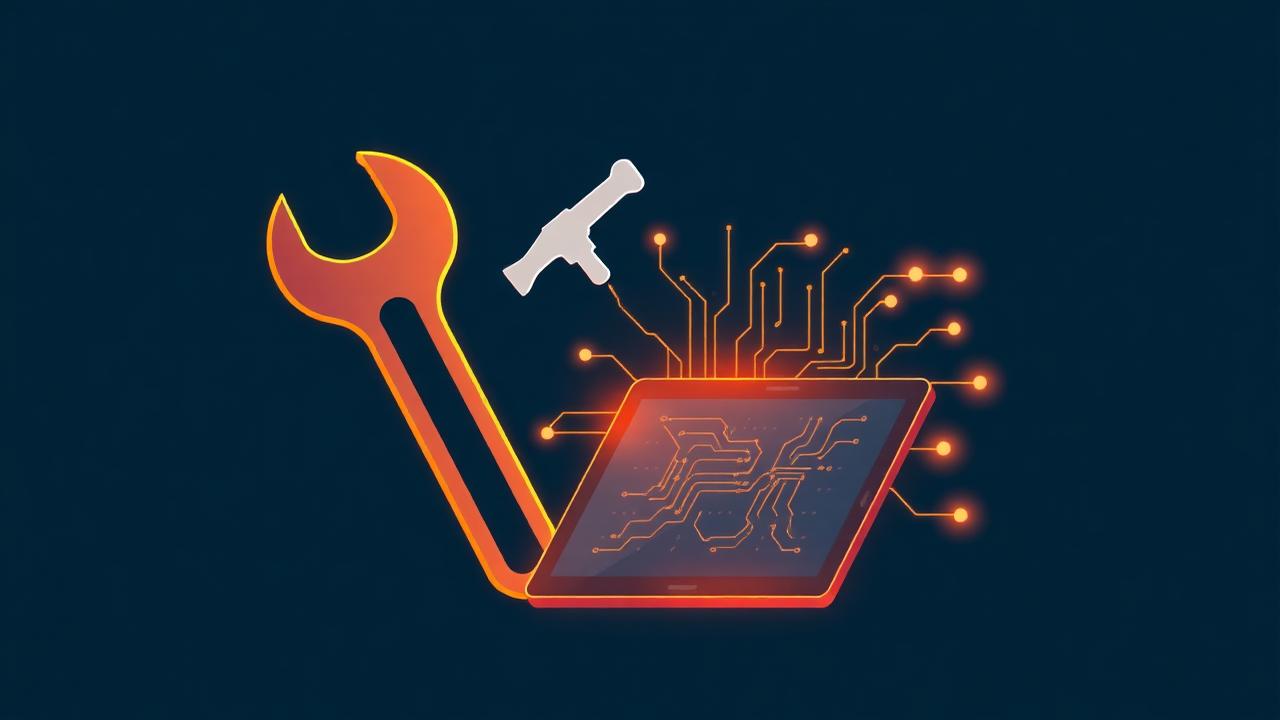 Handwerker nutzt digitale Tools auf der Baustelle