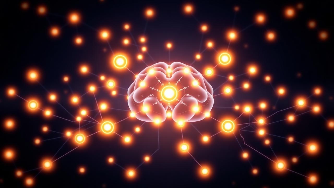 Abstrakte Darstellung eines KI-Betriebssystems mit vernetzten Knoten